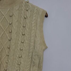 Cable Knit Sleeveless Sweater Vest in Light Beige